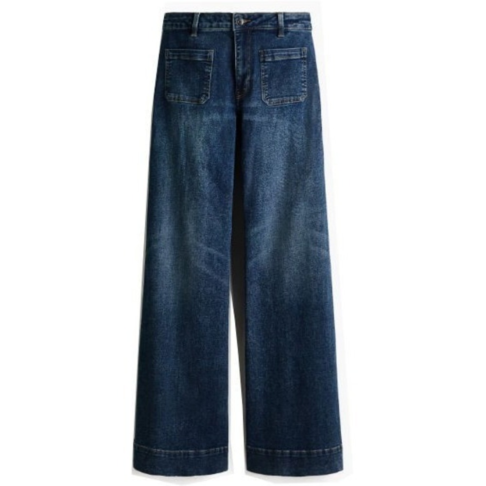 H&M Women's Wide Leg High Rise Patch Front Pockets Jeans - Dark - Sz 20